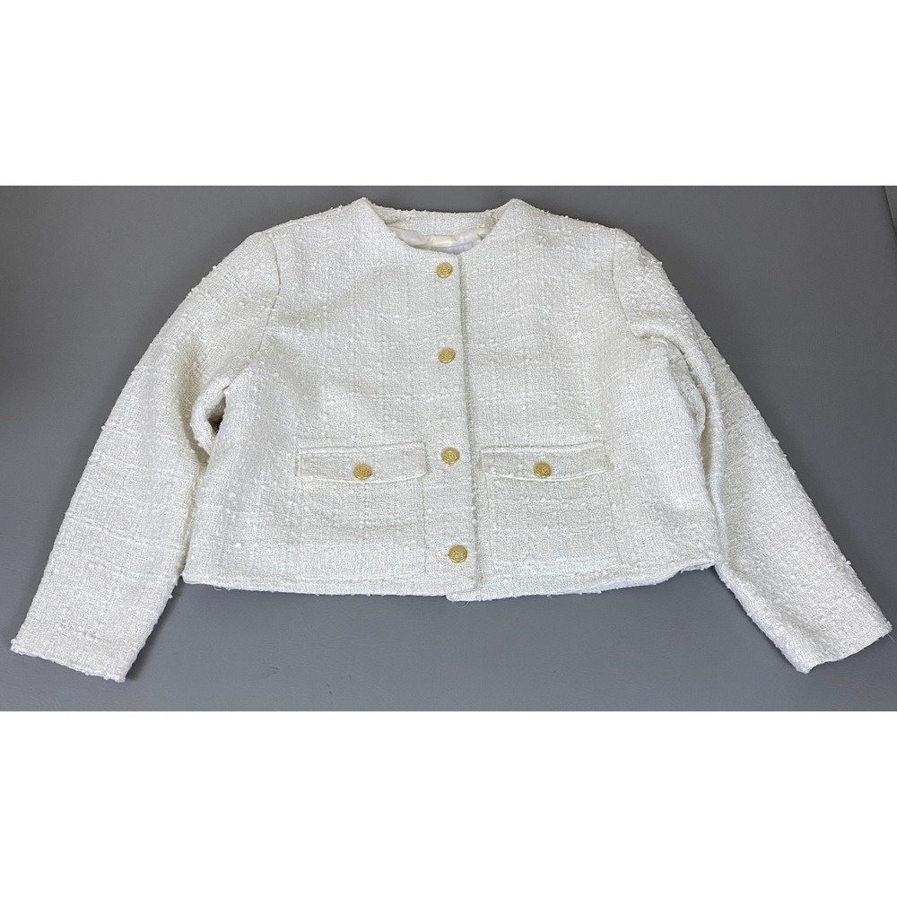 Abercrombie & Fitch Tweed Lady Jacket Women's Size XL White Gold Crest Buttons